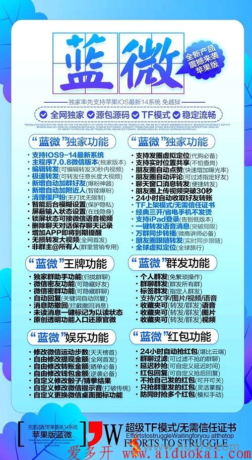 js.jpg 【苹果蓝微官网 】支持iPad下载一键转发多开防封不掉证书激活码授权
